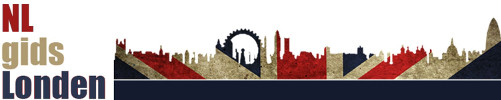 Skyline van London met Engelse vlag als achtergrond